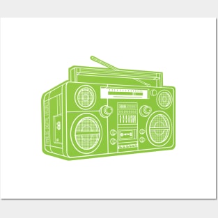 Boombox (White Lines + Yellow Green Drop Shadow) Analog / Music Posters and Art